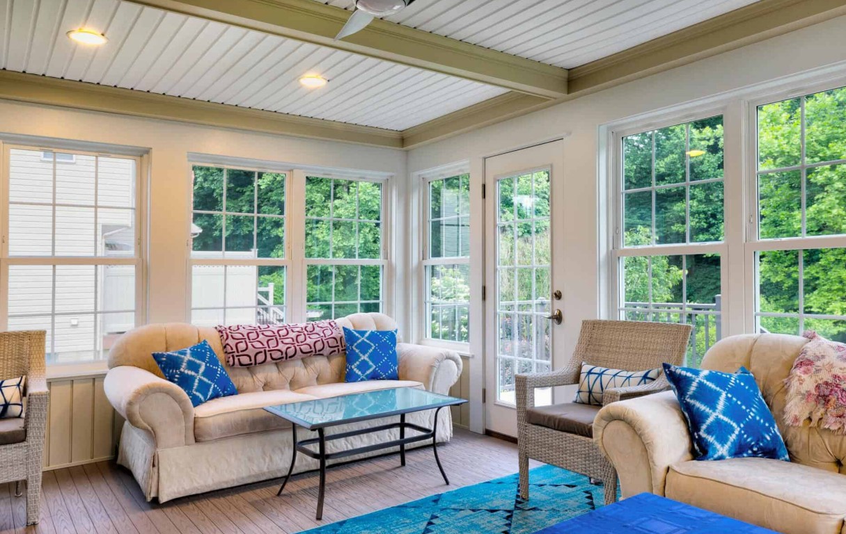 Beautiful sunroom installation in Waco, TX with natural light and comfortable furniture